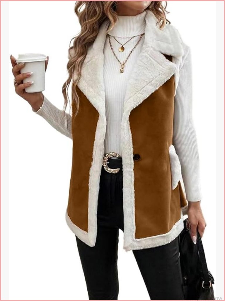 Faux Suede Leather Sherpa Lined Vest Sleeveless Winter Coat Jacket